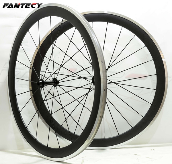 FANTECY Alloy Brake Surface wheels 50mm depth 25mm width Aluminum brake road bike carbon wheelset 3K matte finish with Powerway R13 hub