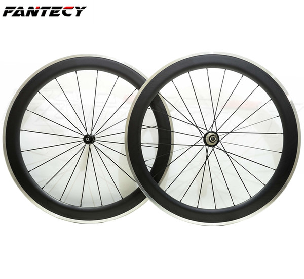 Free shipping alloy brake surface carbon wheels 700C 60mm depth 23 mm width road bike clincher wheelset with Powerway R36 hubs