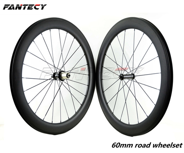 Free shipping 700C 60mm depth Full carbon wheels 23mm width Clincher UD matte finish road bicycle carbon wheelset with powerway R36 hub