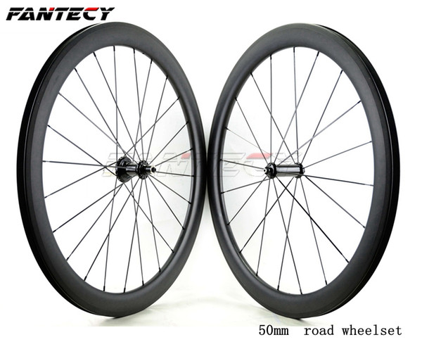 FANTEC Free shipping 700C 50mm depth road bike Full carbon wheels 25mm width Clincher/Tubular road bicycle carbon wheelset with R36 hub