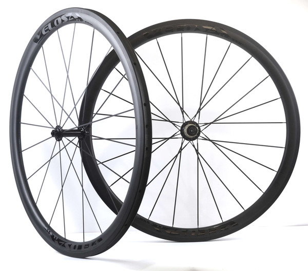 VELOSA! 700C 38mm depth carbon wheels 25mm width Tubular/clincher Road bike carbon wheelset U-shape super light wheels with Ceramic hubs
