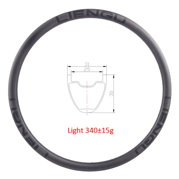 LIENGU 340g 29er 31mm MTB XC Tubeless Hookless Mountain Bike Carbon Rim for 29 Inch Cross Country Mountain Bicycle Wheel 24H 28H 32H