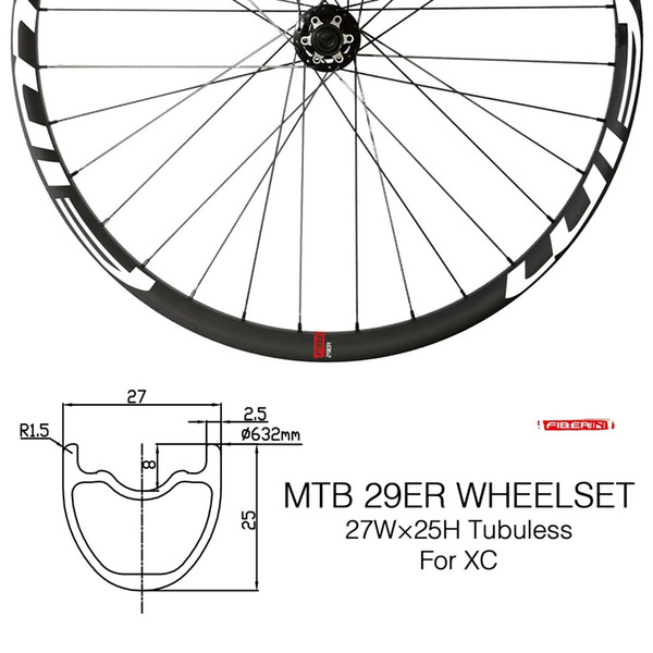 OEM MTB wheelset 29er MTB wheelset Mountain Bike 27mm XC width Carbon Wheel hookless mtb wheels with Novatec Hub