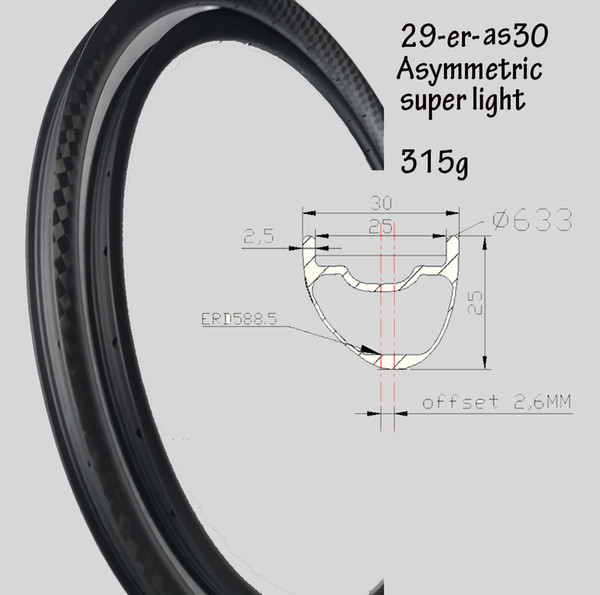 Super light 29er asymmetric 30 hookless carbon wheels mountain bike wheel mtb 29 inch carbon rim 29