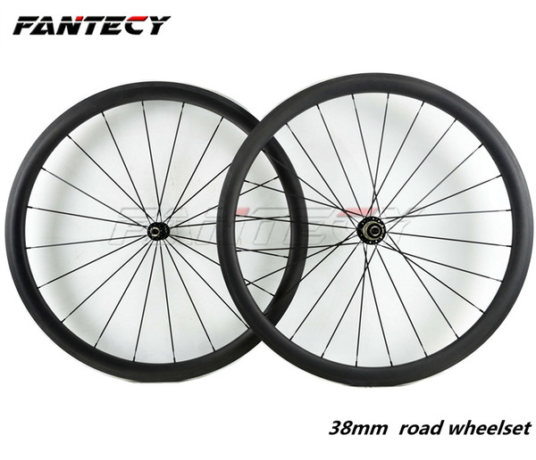 Free shipping 700C 38mm depth road bike Full carbon wheels 25mm width Clincher/Tubular with UD weave carbon wheelset with Powerway R36 hub