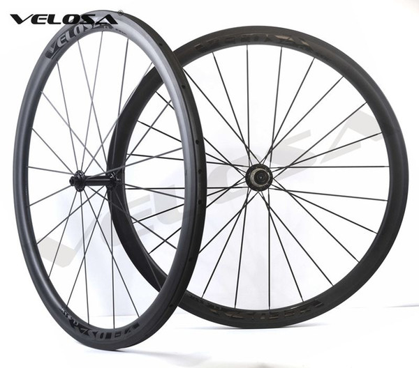 Velosa Race 30 black series road bike carbon wheelset,700C road bike wheel,38mm clincher/tubular,Ceramic bearings, super light