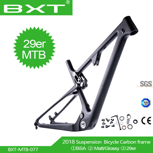 BXT New Full Suspension Carbon Mountain 29er MTB Bike Frame BSA 142X12mm Suspension Frame Travel 100mm Free Shipping Disc Brake