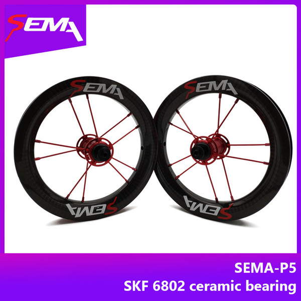 Carbon wheels SEMA-P5 12 inch 203 carbon wheelset for kids balance with SKF 6802 ceramic bearing and titanium spoke best quality