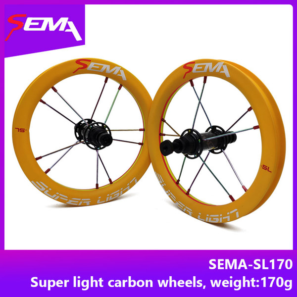 Carbon wheels SEMA-SL carbon wheelset 12inch super light wheels with SKF ceramic bearing for Kids balance bike titanium spokes