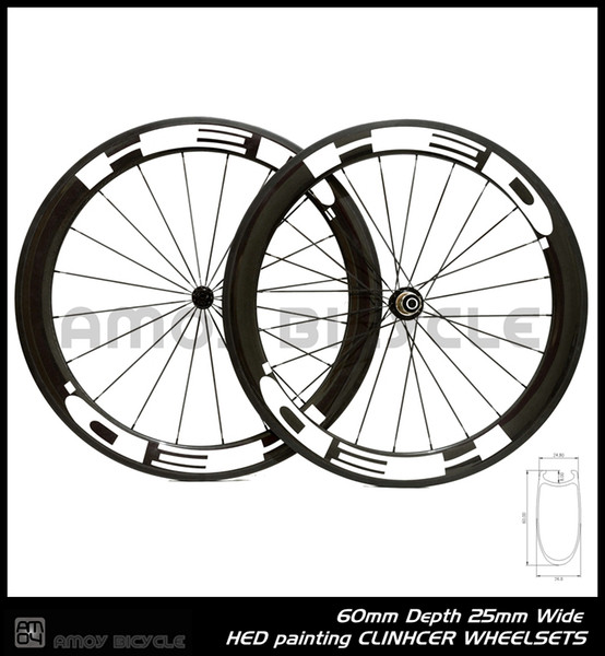 Free shipping 25mm width HED paint 60mm carbon wheelset full carbon 700C road bike bicycle wheelswheels