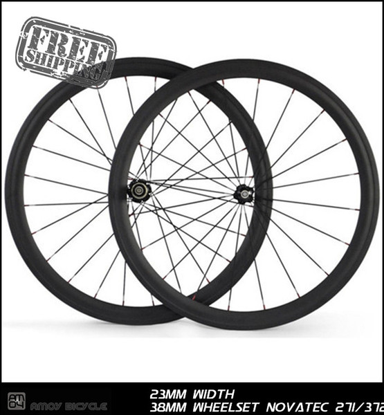 Free shipping 700C 38mm carbon clincher wheelsets 23mm Wide road bike carbon wheels bicycle carbon wheels