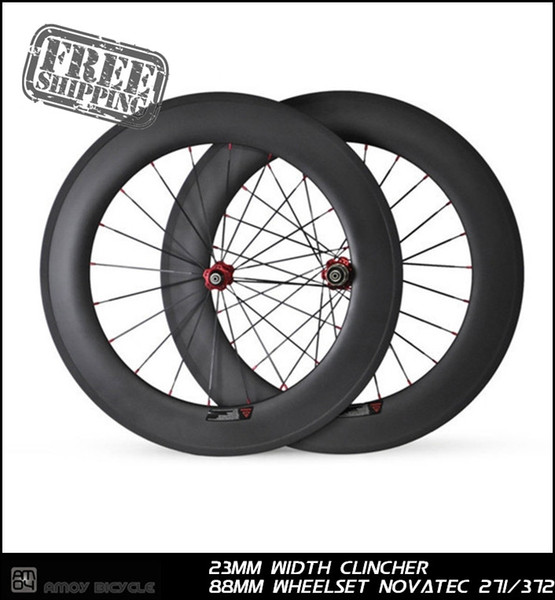 Free shipping 700C 88mm carbon clincher wheelsets 23mm Wide road bike carbon wheels bicycle carbon wheels