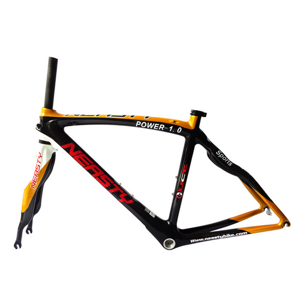 RB28 Chinese manufacturer provides 700C carbon fiber road frames gold painting and NEASTY logo and tapered head tube inner routing frames