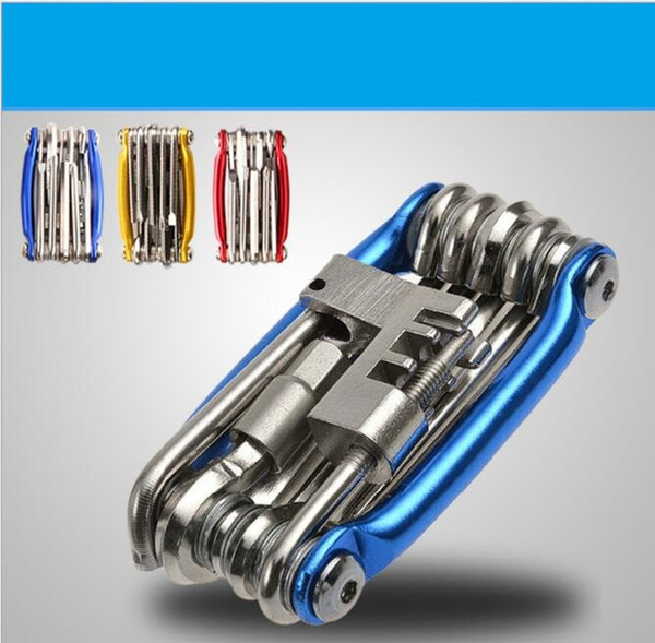 4 Colors Cycling Bicycle Repair Tools Bike Pocket Multi Function Folding Tool 11 in 1 Kit Cycling Spanner Wrench Repair Set