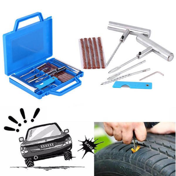 11Pcs Car Van Motorcycle Bike Emergency Heavy Duty Tubeless Tire Puncture Repair Kit Plug Set Tyre Repair Kit(Knife Random Color