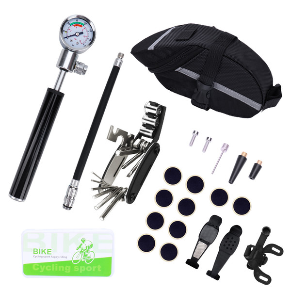 Bicycle tool set disassembly repair car repair tire repair tool combination mountain bike gas cylinder pressure gauge