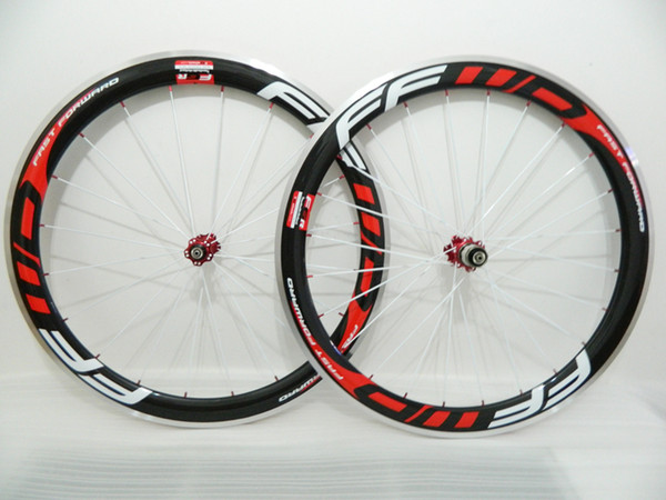 Alloy Brake Surface FFWD Carbon wheel 50mm Clincher Road Bike Wheelsets Carbon Aluminum Wheels Red powerwary R13 hub red nipples white spoke