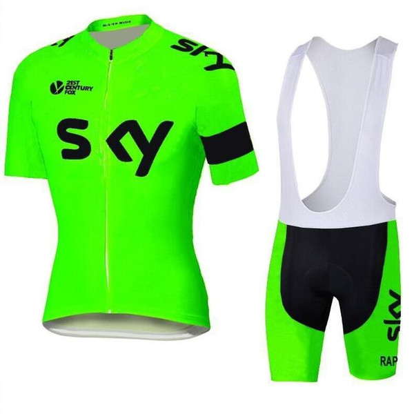 2016 Tour De France team SKY Cycling Jersey Fluorescent green Set Short Sleeve Men Cycling Skinsuit Outdoor Cycling XS-4XL