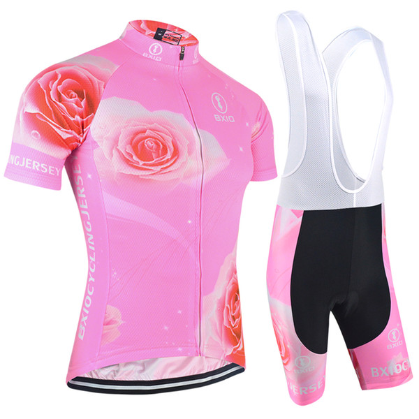 BXIO Summer Woman Cycling Set Sports Wear Cycle Clothes Short Sleeve Road Bike Clothing With 3 Rear Pockets Cycling Jerseys BX-121