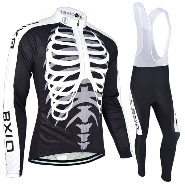 BXIO Brand Long Sleeve Cycling Jersey Set Skeleton Pattern Bicycle Jersey MTB Anti Pilling Bike Clothing Ropa Ciclismo Invierno BX-042