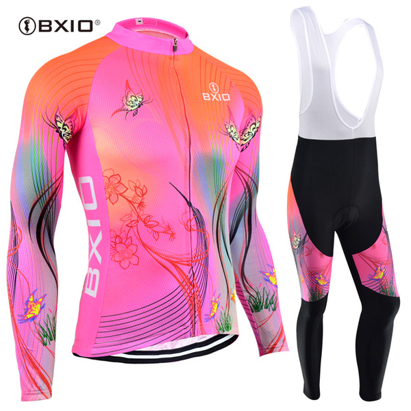 BXIO Women Cycling Jersey Pink Winter Fleece Long Sleeve Bike Clothing Pro Team Autumn Breathable Cycling Clothing Ropa Ciclismo BX-120