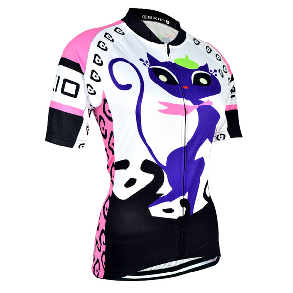 BXIO Brand Summer Short Sleeve Cycling Jersey Quick Dry Breathable Women Bikes Clothes Ropa Ciclismo Kitten Pattern Bicycle Jersey BX-044