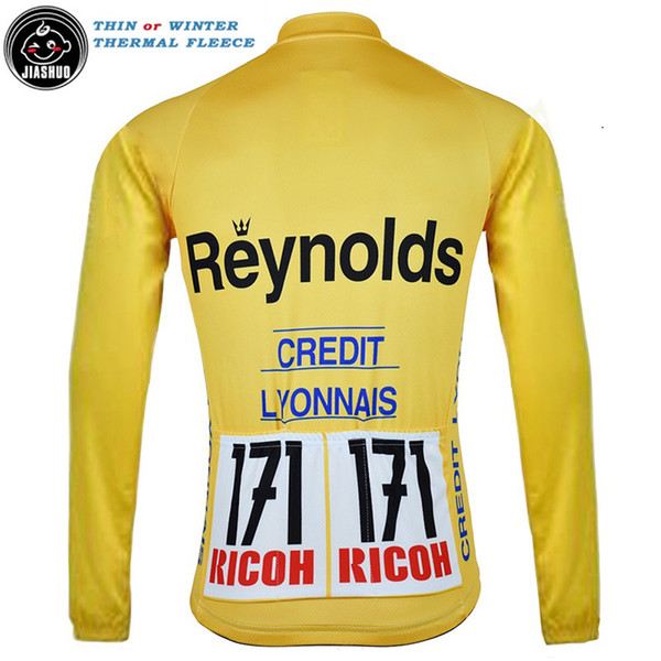 NEW Thin Or Winter Thermal Fleece Retro Yellow Classical RACE Team Long Cycling Jersey / Shirts & Tops Breathable Customized JIASHUO