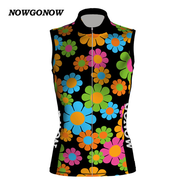 Women cycling vest jersey 2017 Flowers black outdoor sport bike wear clothing custom sleeveless Mountain new road riding racing NOWGONOW