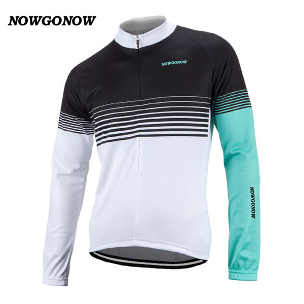 Wholesale custom top 2017 cycling jersey long sleeve black Light blue white Retro team clothing bike wear mtb road maillot ciclismo NOWGONOW