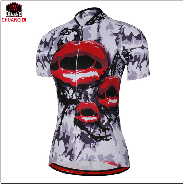 chuangdi New Women Cycling Jersey Sexy lips/Summer Quick-Dry road Bike Jersey Sports Bicycle Clothing Sportswear
