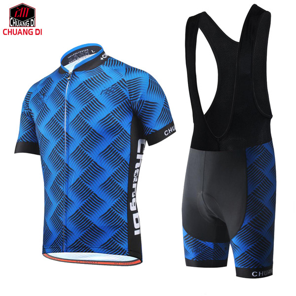 ZM brand Pro Team New Men Short Sleeve Striped blue Cycling Jersey Sets GEL Pad Road Mouatain Bike Clothing Roupa Ciclismo
