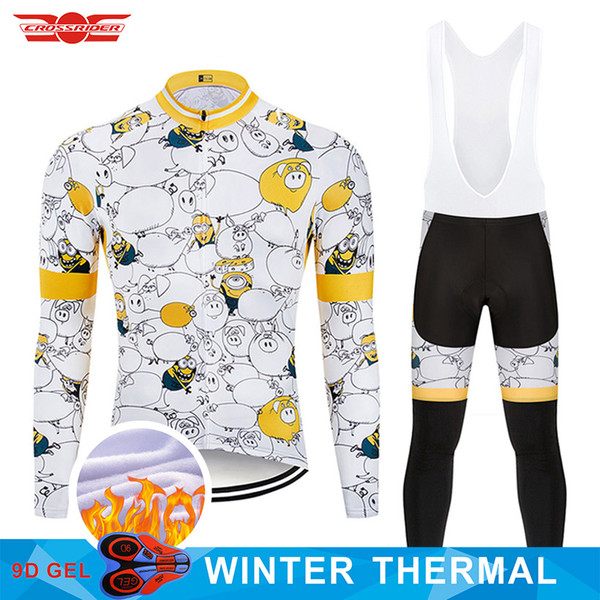 Crossrider 2018 Funny Winter Thermal Fleece Cycling Jersey Set MTB Cartoon Bike Clothing Ropa Ciclismo Mens Cycling Wear Bicycle Clothes