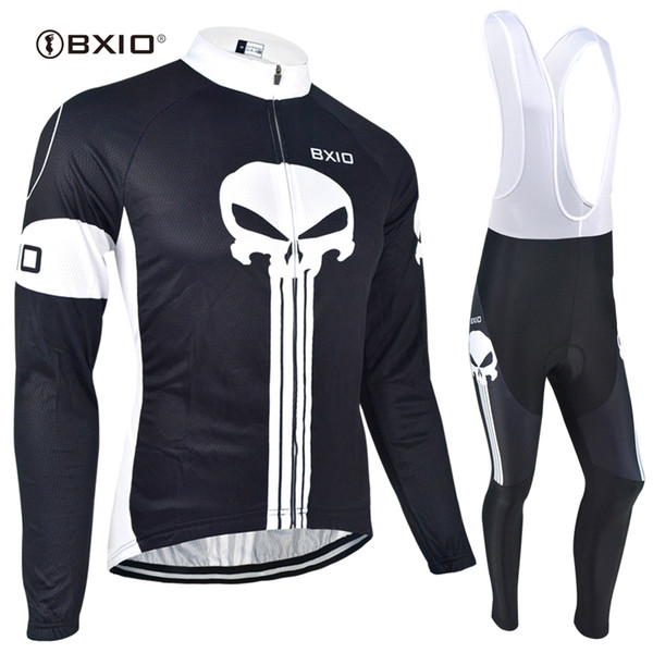 BXIO Brand Anti Pilling Cycling Bib Sets Full Zipper Black Cycle Jerseys Long Sleeve Bike Clothing Suit Bikes Clothes BX-024