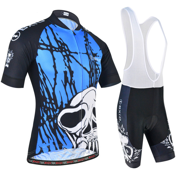 BXIO Brand 2018 Blue Cycling Jersey Skull Bicycle Clothing Front Blank Golden Wire Mesh Cycling Clothing Summer Cycling Clothing BX-171