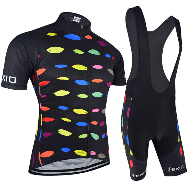 BXIO Brand Unisex Cycling Jerseys Colorful Dot Full Zipper Cycling Skinsuit Outdoor Sportswear Bikes Clothes Summer Cycling Clothing BX-112