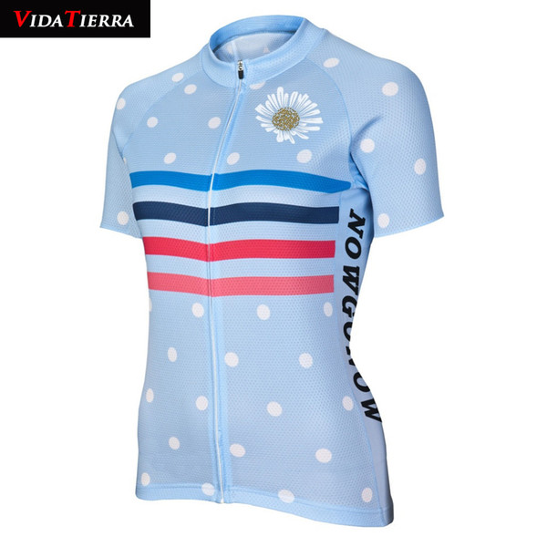 2019 women cycling jersey blue girl lady bike wear clothing Lovely Maillot ciclismo simple flower pattern Beautiful gift lucky Fascinating