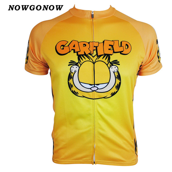 Men 2017 cycling jersey yellow cat Garfield Cartoon Retro maillot ciclismo team clothing bike wear racing riding mtb road sportwear