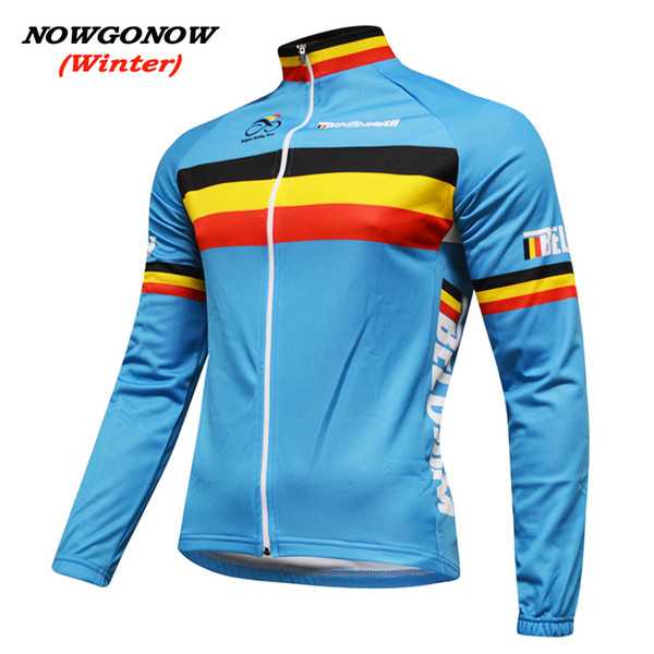 MEN winter 2017 belgium flag cycling jersey blue bike clothing wear pro racing riding MTB road ropa ciclismo NOWGONOW bicicleta long sleeve