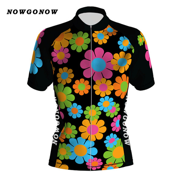 Wholesale custom 2017 women cycling jersey black flower clothing bike wear lady girl Mountain road team racing riding Breathable NOWGONOW