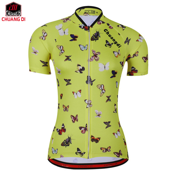 New yellow Beautiful butterfly Cycling Jersey Women's Elastic Breathable Sport Clothing Bike Bicycle MTB Mountain Road