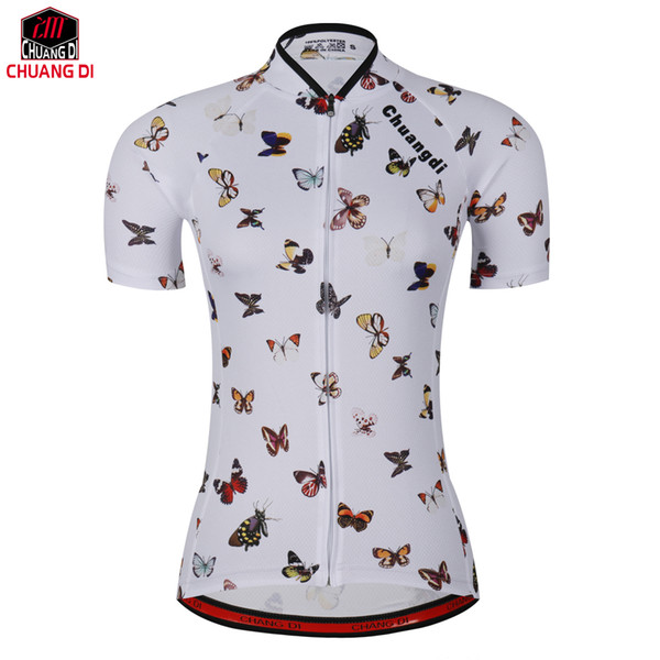 New White Beautiful butterfly Cycling Jersey Women's Elastic Breathable Sport Clothing Bike Bicycle MTB Mountain Road