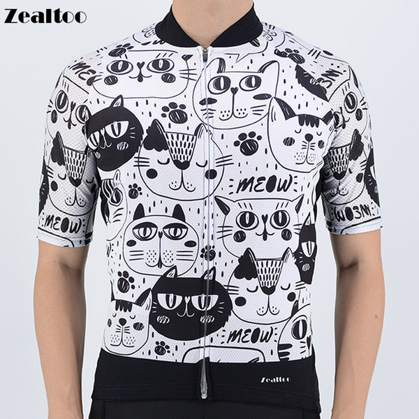 Zealtoo 2018 Black White Cat Cycling Jersey Short Sleeve Bicycle Bike Clothing for Men Ropa Ciclismo Summer Cycling Wear Clothes