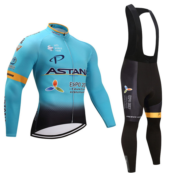 2018 ASTANA TEAM long sleeve Cycling Jerseys Breathable Bike Clothing Quick-Dry Bicycle Sportwear Ropa Ciclismo GEL Pad Bike Bib Pants