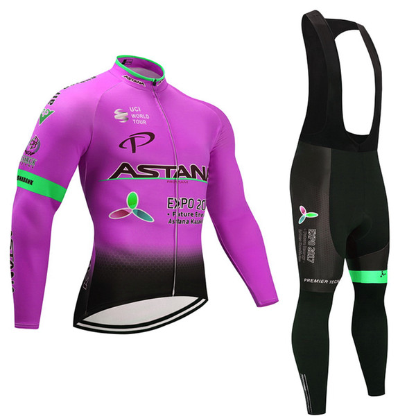 2018 ASTANA Purple long sleeve Cycling Jerseys Breathable Bike Clothing Quick-Dry Bicycle Sportwear Ropa Ciclismo GEL Pad Bike Bib Pants