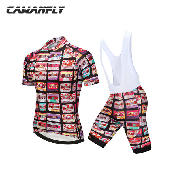 CAWANFLY Colorful Cycling Jersey Short Sleeve Men Summer Bike Clothes Top Bicycle Jersey and Bib Shorts / Braces Set MTB Riding Wear