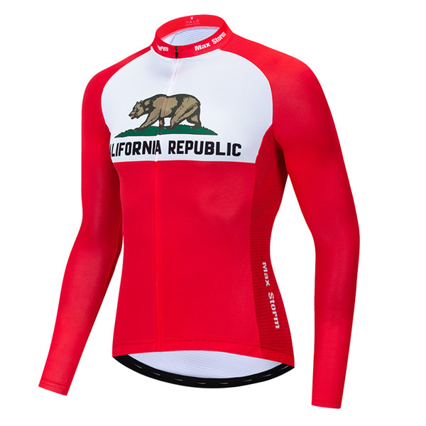 2019 California cycling jersey long sleeve Winter Thermal Fleece & no Fleece cycling clothing Reflective zipper 4 pockets