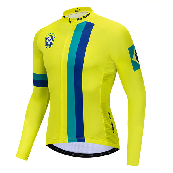 2019 Brazil NEW cycling jersey long sleeve Winter Thermal Fleece & no Fleece cycling clothes Reflective zipper 4 pocket