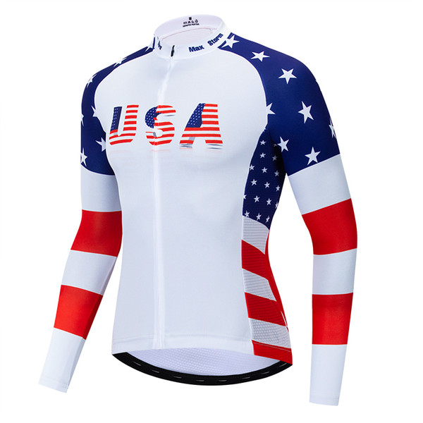 2019 USA cycling jersey winter long sleeve Winter Fleece & no Fleece cycling clothes Reflective zipper 4 pocket