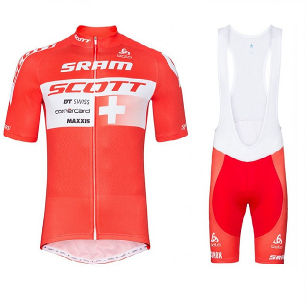 2017 Scott Sram Swiss Red Cycling Jersey And Bib Shorts Kit Bisiklet team sport suit bike maillot ropa ciclismo cycling jersey