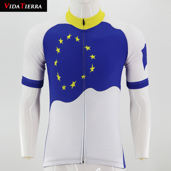 VIDATIERRA 2019 man cycling jersey white blue European Union Europe team EU classic clothing wear leader honour custom cool Outdoor sports